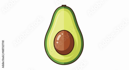 Avocado illustration with half avocado fruit and its pit on plain background, showing healthy vibrant color. Ripe avocado slice makes for attractive ingredient illustration.