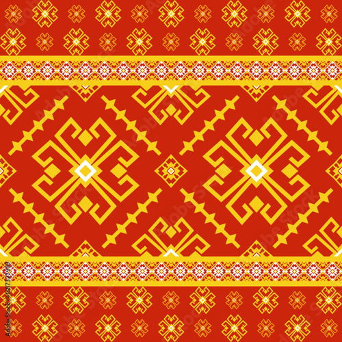Geometric ethnic pattern seamless background texture, tribal fabric decoration, native style art print graphic design element, carpet wallpaper clothing wrapping batik fabric embroidery style vector 