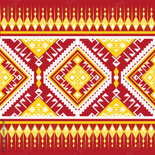 Geometric ethnic pattern seamless background texture, tribal fabric decoration, native style art print graphic design element, carpet wallpaper clothing wrapping batik fabric embroidery style vector 