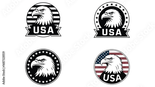 American eagle usa badge collection with patriotic emblem and national symbol
