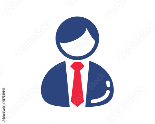 Simple flat vector illustration of a business person icon with a suit and tie, perfect for a user profile avatar or corporate symbol