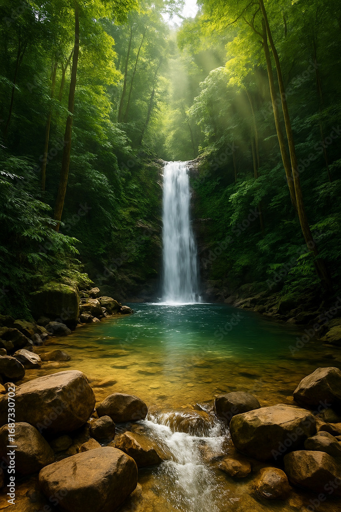 Fototapeta premium Beautiful Tropical Waterfall in Malaysia Rainforest