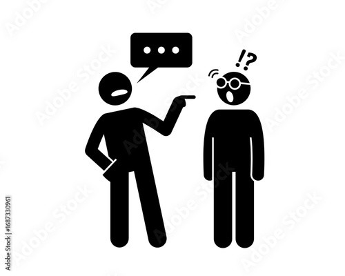 Confrontation and confusion illustrated by two stick figures, one speaking assertively and the other in disbelief