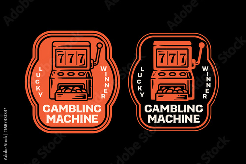 Slot machine retro badge logo vector design set for casino and gamble. Gambling machine vintage emblem logo graphic collections. Lottery slot jackpot machine illustration label element designs