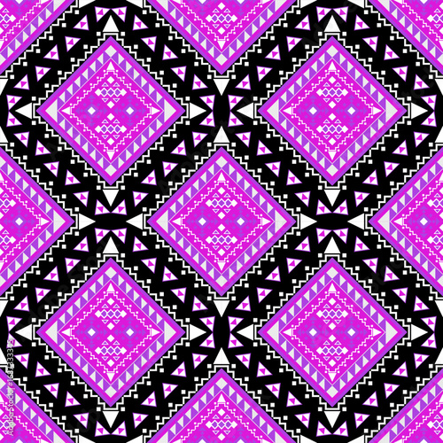 Geometric ethnic pattern seamless background texture, tribal fabric decoration, native style art print graphic design element, carpet wallpaper clothing wrapping batik fabric embroidery style vector 