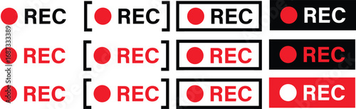 Vector illustration of four REC icons with a red dot, ideal for recording and media design purposes. Rec icons. of record buttons. video recording Sign.