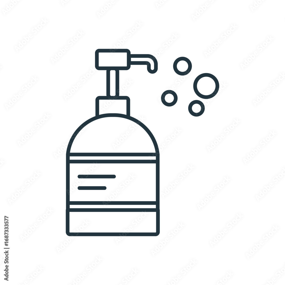 Fototapeta premium A pump bottle with bubbles coming from the spout. Editable stroke. Vector icon illustration