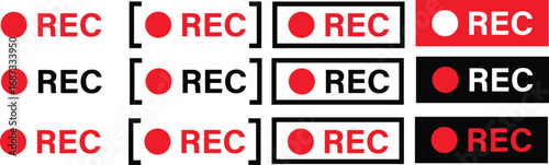 Vector illustration of four REC icons with a red dot, ideal for recording and media design purposes. Rec icons. of record buttons. video recording Sign.