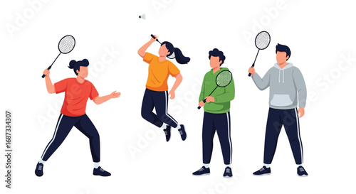 Badminton Players in Action - Various Stages of Playing Badminton