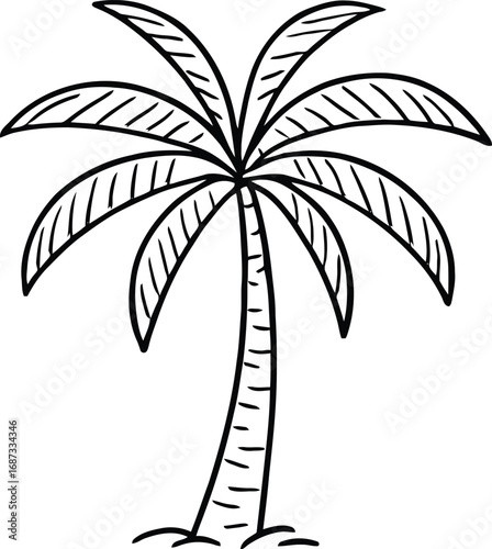 Hand drawn palm tree illustration evokes tropical vacation vibes, perfect for summer designs and travel promotions