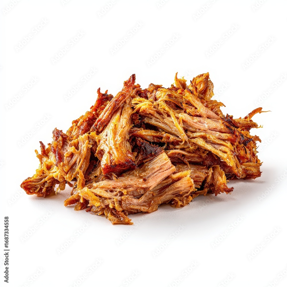 Obraz premium Pulled Pork Pile on White Backdrop for Sandwiches