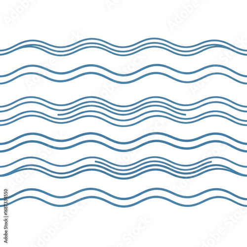 Blue water waves Simple line drawing Calm ocean surface flowing pattern high quality professional
