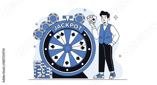 Jackpot Wheel and Card Dealer - Gambling and Casino Concept