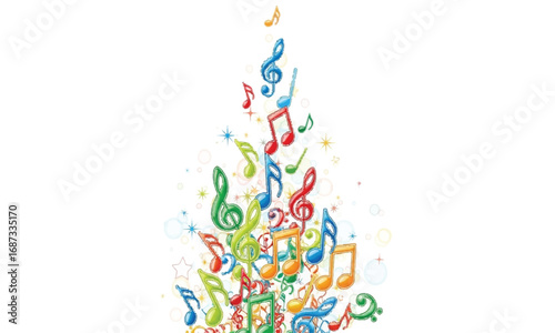 Colorful musical notes illustration on a white background, design element