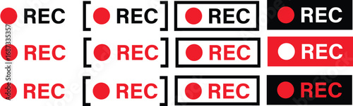 Vector illustration of four REC icons with a red dot, ideal for recording and media design purposes. Rec icons. of record buttons. video recording Sign.