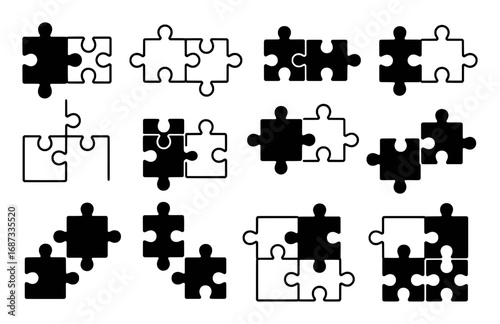 Collection of Black and White Puzzle Piece Icons