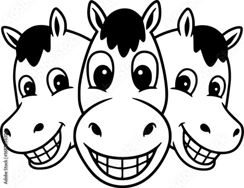 Smiling Cartoon Horse Character Face silhouette vector illustration isolated on white background
