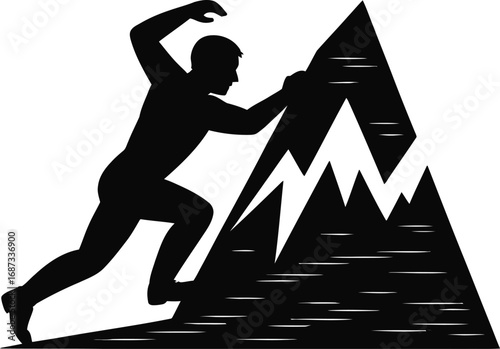 Dynamic climber conquering steep mountain peak, symbolizing ambition, determination, and overcoming challenges