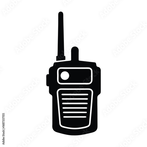 Clean silhouette illustration of a police radio communicator device on a plain white background