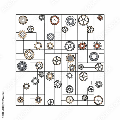 Gears Arrangement Mechanical Style Connected Lines Abstract Pattern Engineering Concept high quality professional