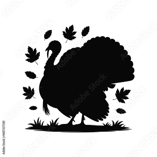 Turkey Silhouette Illustration Depicting Wildlife and Nature in Detailed Vector Art