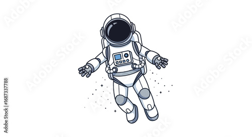 Line Art Illustration of a Floating Astronaut in Space.