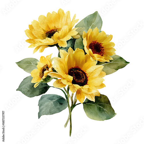 Watercolor bouquet of sunflowers (2)