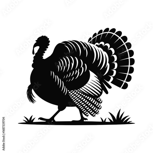 Detailed Turkey Silhouette Illustration: Farm Animal Graphic in Black and White Style