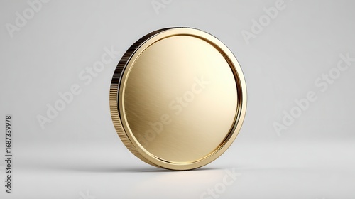 Beautiful photo of photo realistic image of a smooth, blank gold coin, no bevel.
