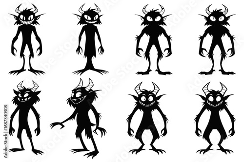 Halloween Monster Cats Silhouette Clipart – Spooky Black Cat Creatures for Creepy Designs & Decorations