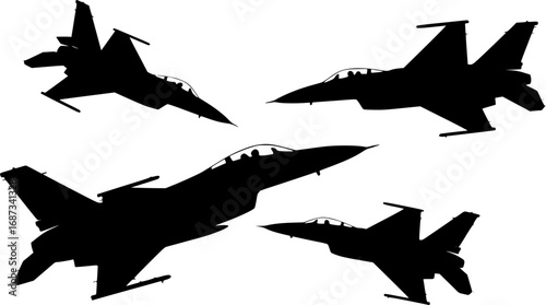 Vector illustration of black jet fighters on the white background.
