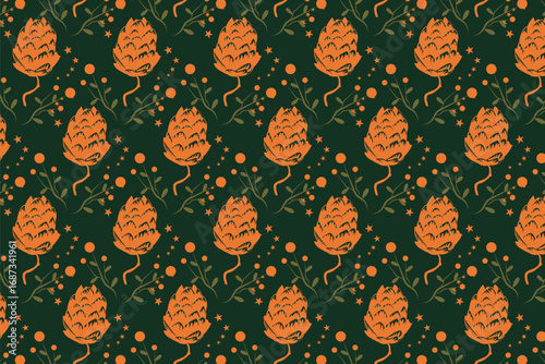Deep jewel ribbons and antique bronze pinecones,for Christmas cards, textiles, and digital backgrounds. holiday wrapping paper and fabric design