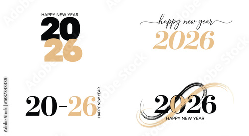 Vector illustration of collection of happy new year 2026 typography designs with modern and artistic styles