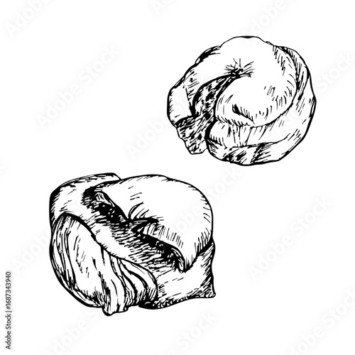 Poached eggs - a method for preparing eggs for breakfast, lunch. Sketch outline illustrations. Hand-drawn vector line art, isolated on a white background