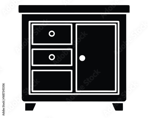 Bedside cabinet with drawers simple black vector silhouette icon