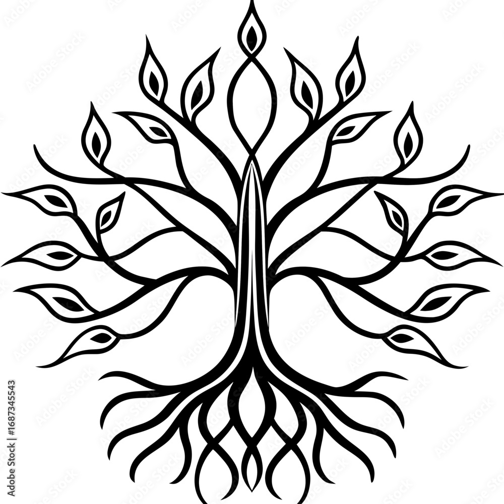 Obraz premium Elegant Tree Roots & Branches Line Art