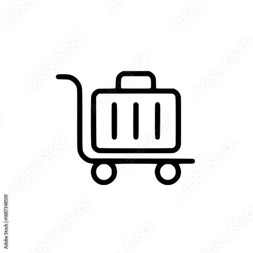 Luggage cart line icon, a minimalist vector symbol representing travel, baggage handling, and airport transportation services