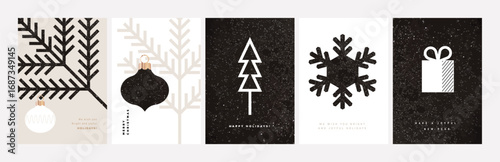 Christmas and New Year Cards Collection. Elegant vector illustrations for greeting card, party invitation card, website banner, social media banner, marketing material.