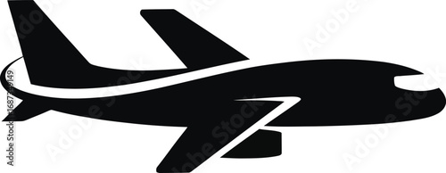 Modern airplane icon soaring into flight for travel and transportation designs black and white minimalist art