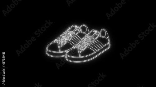 neon outline of classic sneakers glowing brightly against a stark black background creating a modern and stylish aesthetic