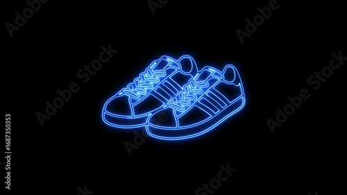 neon outline of classic sneakers glowing brightly against a stark black background creating a modern and stylish aesthetic