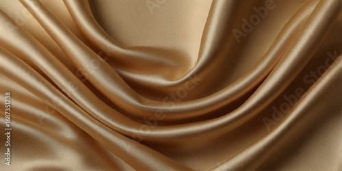 Luxurious Gold Satin Fabric Drape. A close-up view of flowing gold satin fabric.	