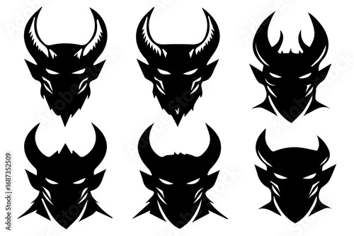 Evil Demon Faces Silhouette Vector | Scary Monster Head Clipart for Halloween