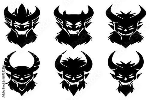 Evil Demon Faces Silhouette Vector | Scary Monster Head Clipart for Halloween