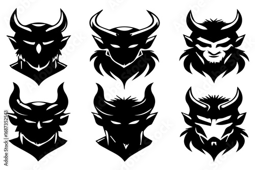 Evil Demon Faces Silhouette Vector | Scary Monster Head Clipart for Halloween