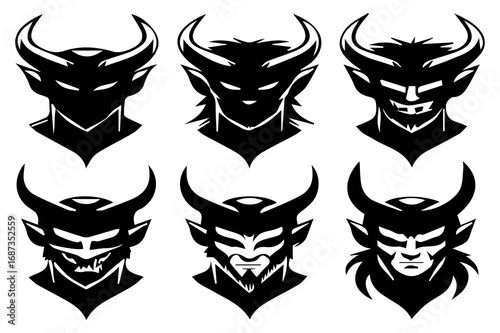 Evil Demon Faces Silhouette Vector | Scary Monster Head Clipart for Halloween