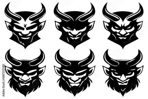 Evil Demon Faces Silhouette Vector | Scary Monster Head Clipart for Halloween