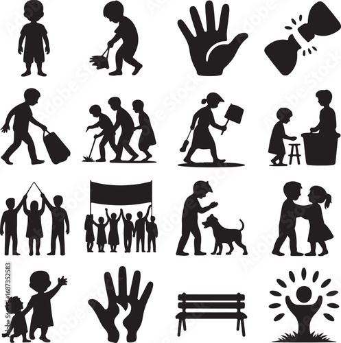 Childrens Activities And Social Issues Silhouettes Collection (281) illustration