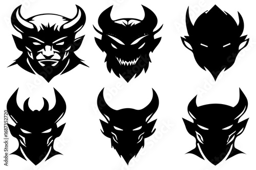 Evil Demon Faces Silhouette Vector | Scary Monster Head Clipart for Halloween