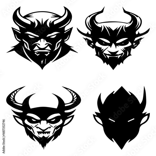 Evil Demon Faces Silhouette Vector | Scary Monster Head Clipart for Halloween